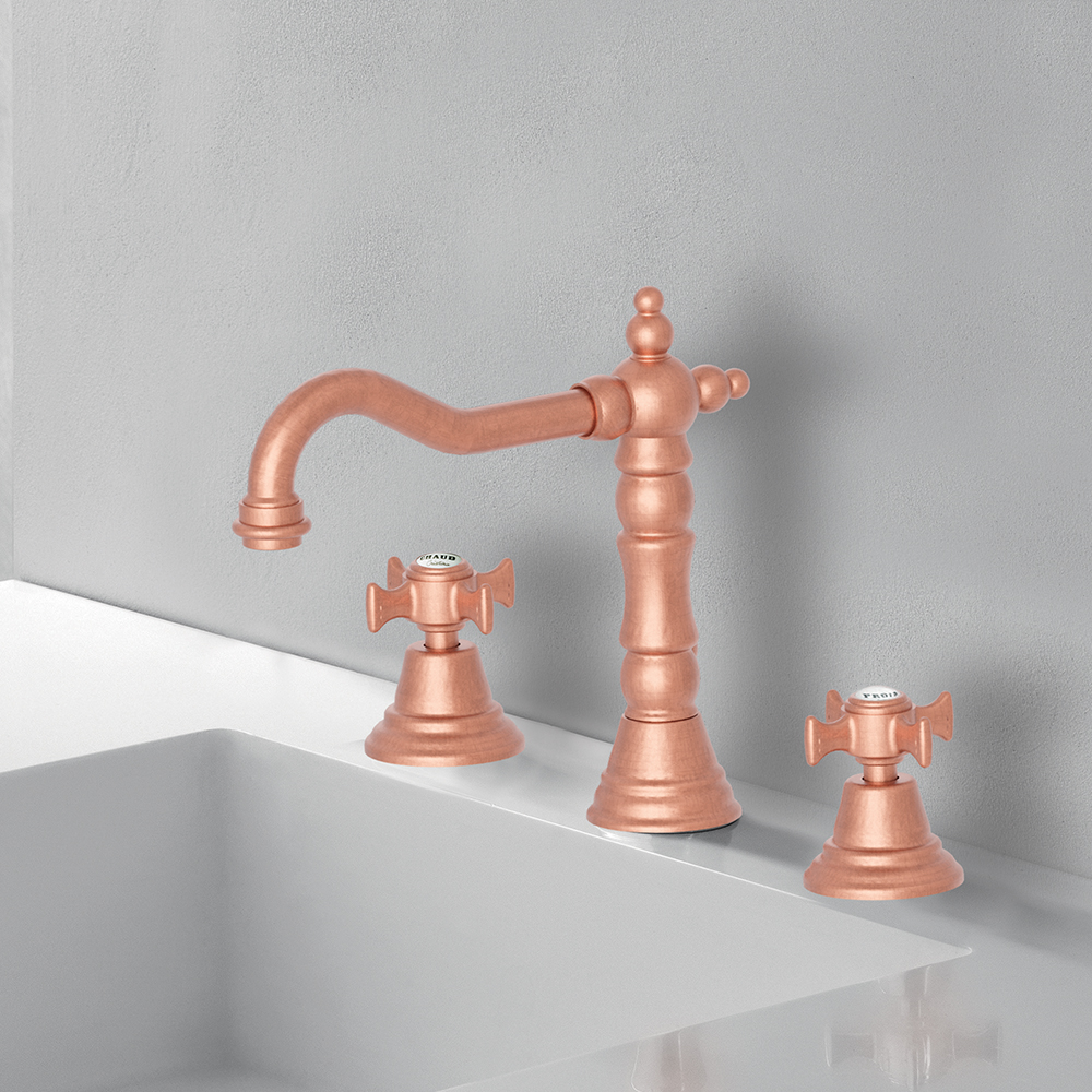 LAVABO CHAMBORD 3 TROUS BEC POTENCE OR ROSE BROSSE +VIDAGE PVD