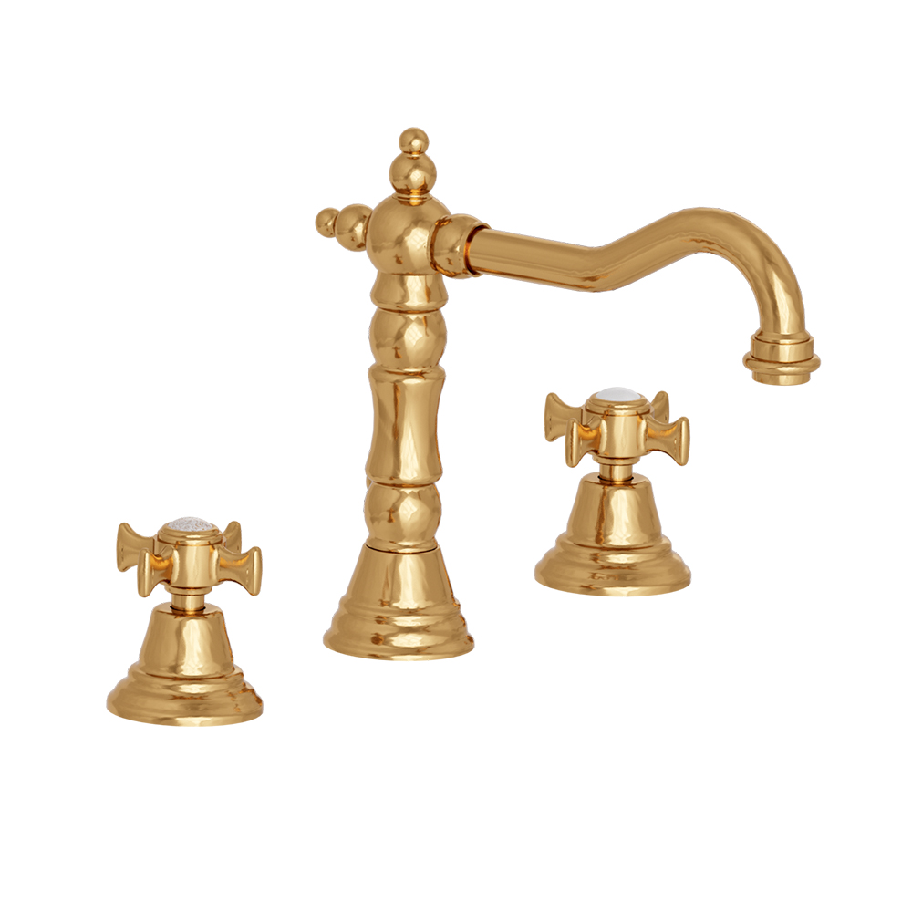LAVABO CHAMBORD 3 TROUS BEC POTENCE DORÉ + VIDAGE