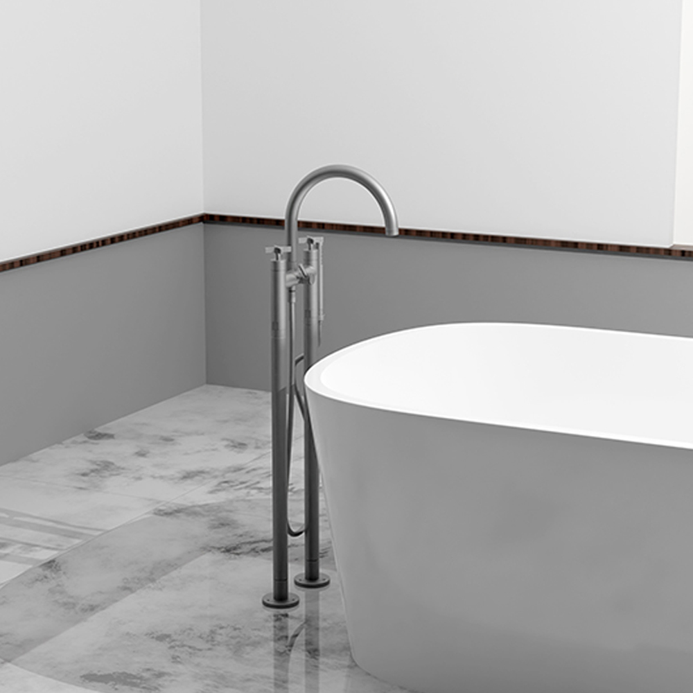 MELANGEUR BAIN DOUCHE SUR PIED CROSS ROAD METAL BROSSE