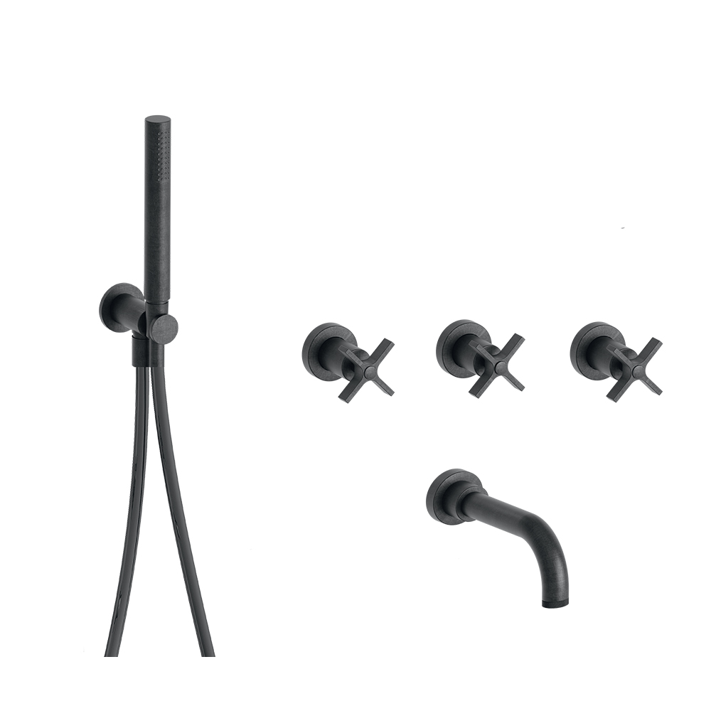 BAIN/DOUCHE ENCASTRE 2 SORTIES CROSS ROAD CHROME NOIR BROSSE***FIN