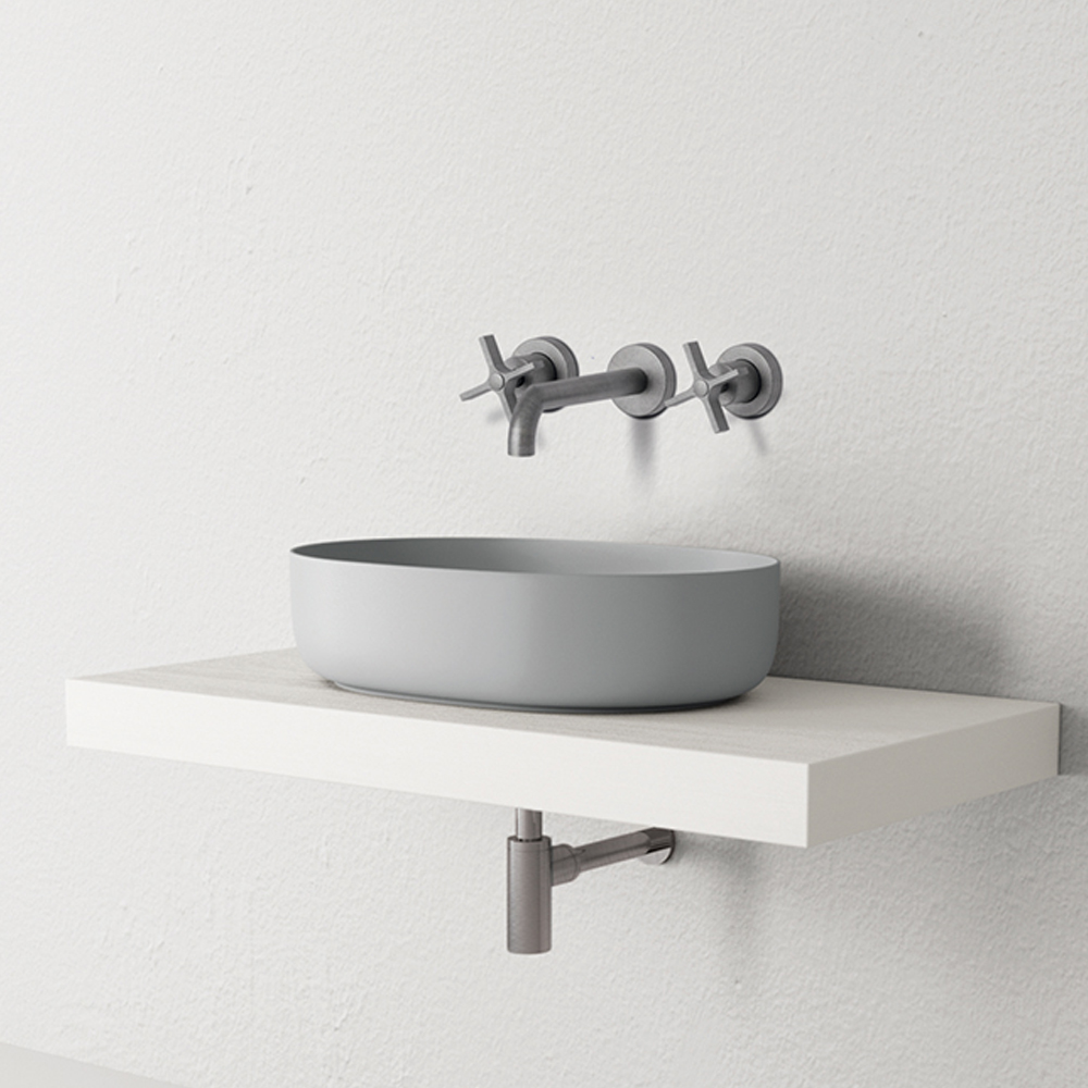 LAVABO CROSS ROAD SMALL 3 TROUS + VIDAGE SANS MECANISME METAL BROSSE