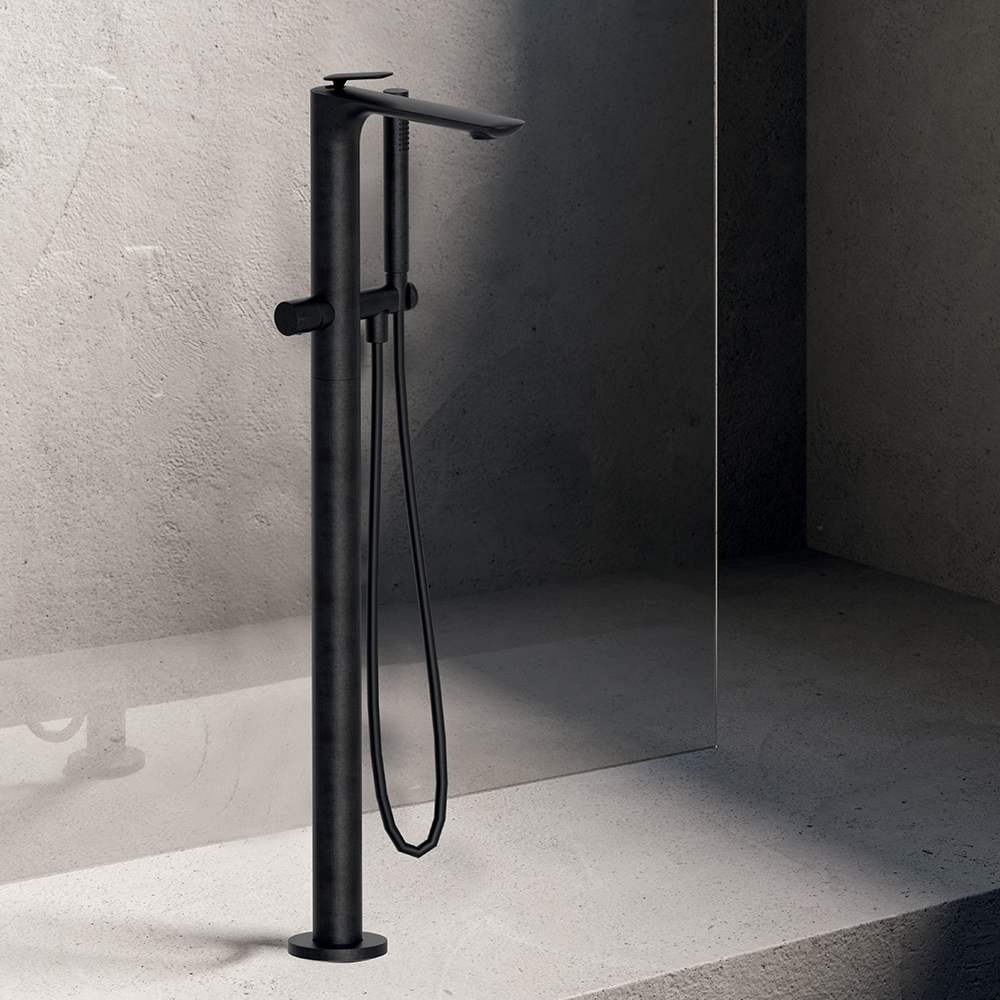 BAIN DOUCHE MITIGEUR MONOCOLONNE CHROMÉ NOIR BROSSÉ