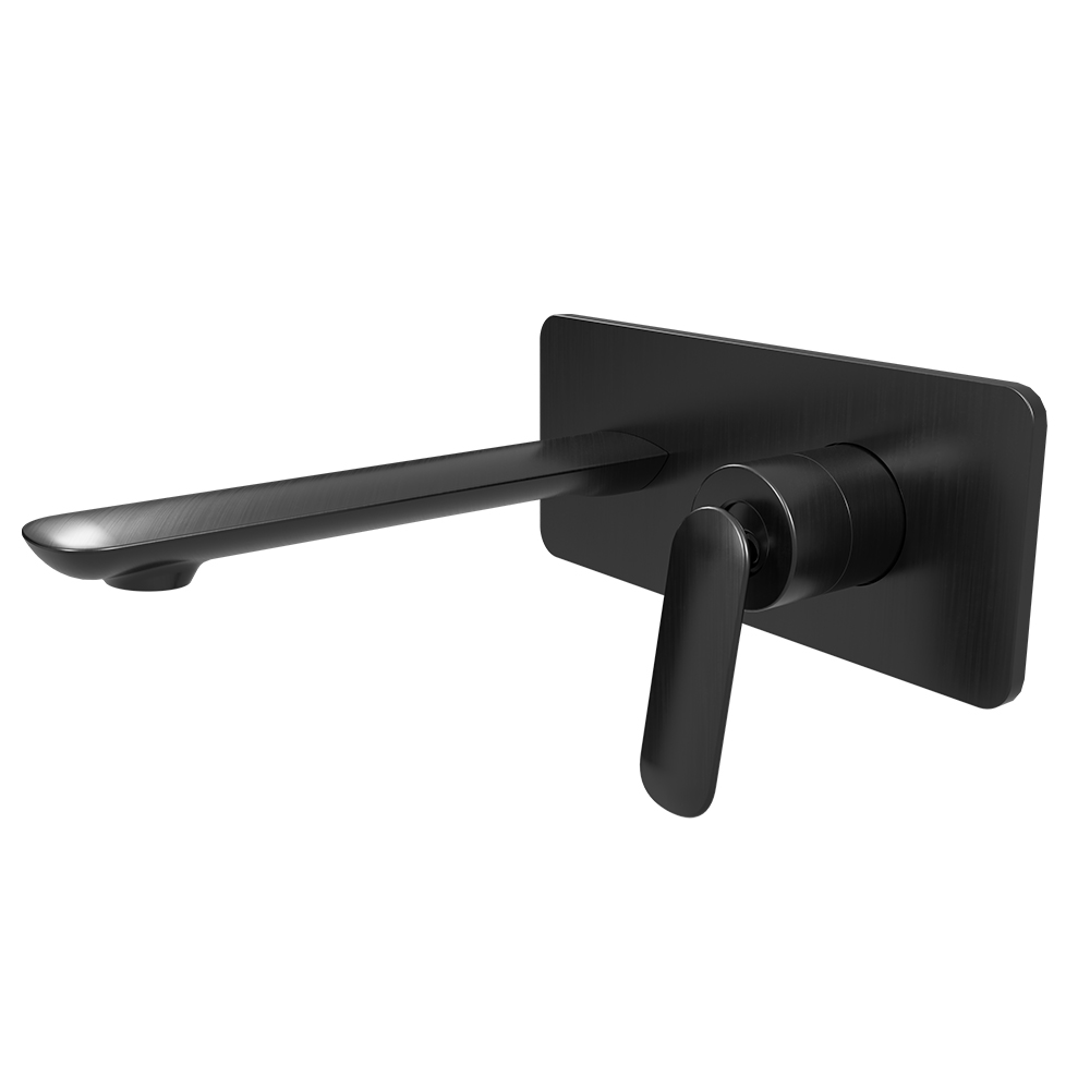 FAÇADE MITIGEUR LAVABO AVEC PLAQUE BEC 185 MM CHROMÉ NOIR BROSSÉ