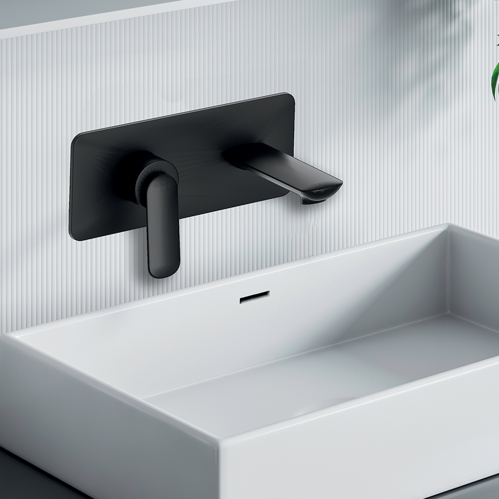 FAÇADE MITIGEUR LAVABO ENCASTRÉ AVEC PLAQUE BEC DE 225 MM BLACKMAT