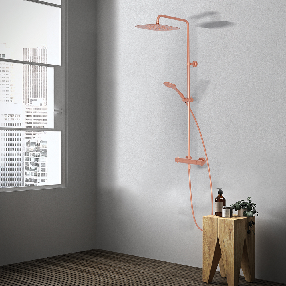 COLONNE DE DOUCHE THERMOSTATIQUE COMPLÈTE OR ROSE BROSSÉ
