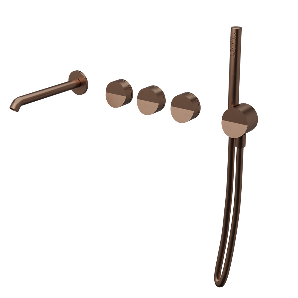 MITIGEUR BAIN DOUCHE 2 SORTIES BEC ET DOUCHETTE PIEGA OR ROSE BROSSE