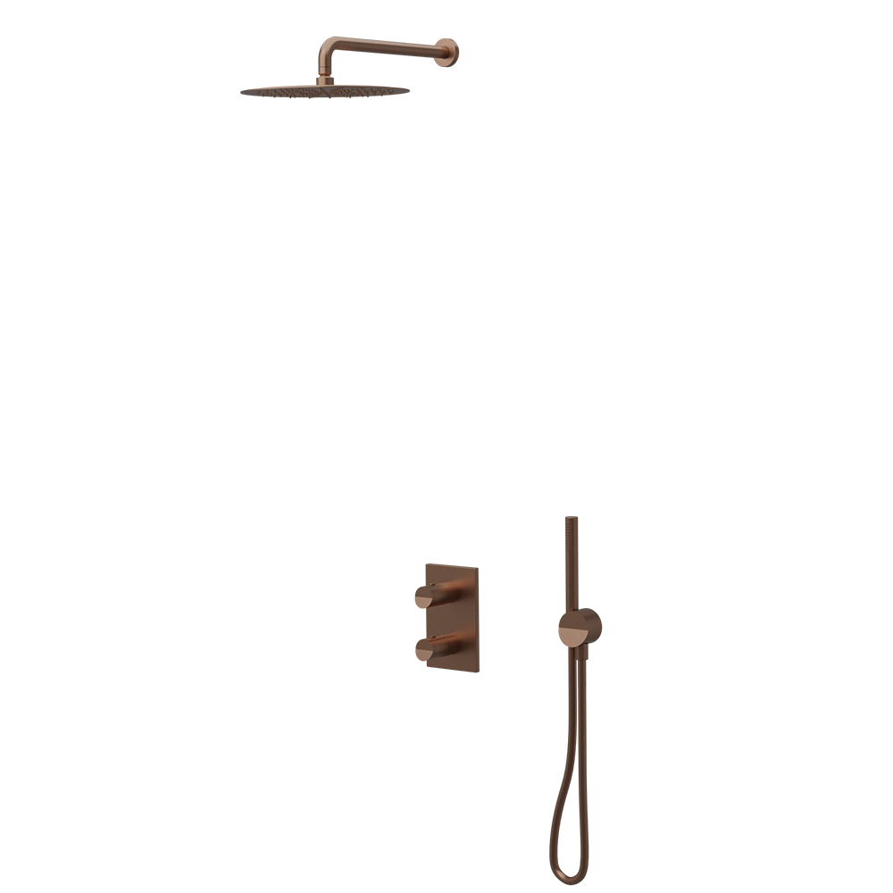 FACADE DOUCHE THERMOSTIQUE 2 SORTIES PIEGA OR ROSE BROSSE