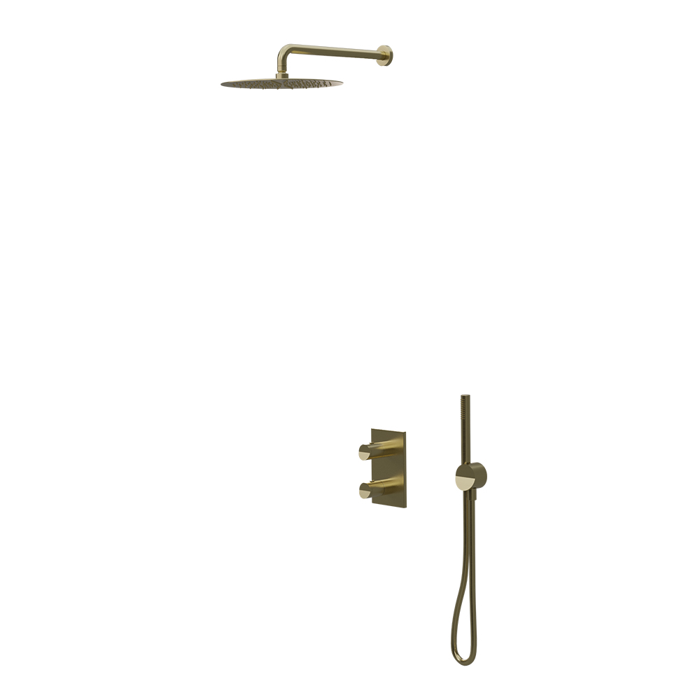 FACADE DOUCHE THERMOSTATIQUE 2 SORTIES PIEGA OR BROSSE