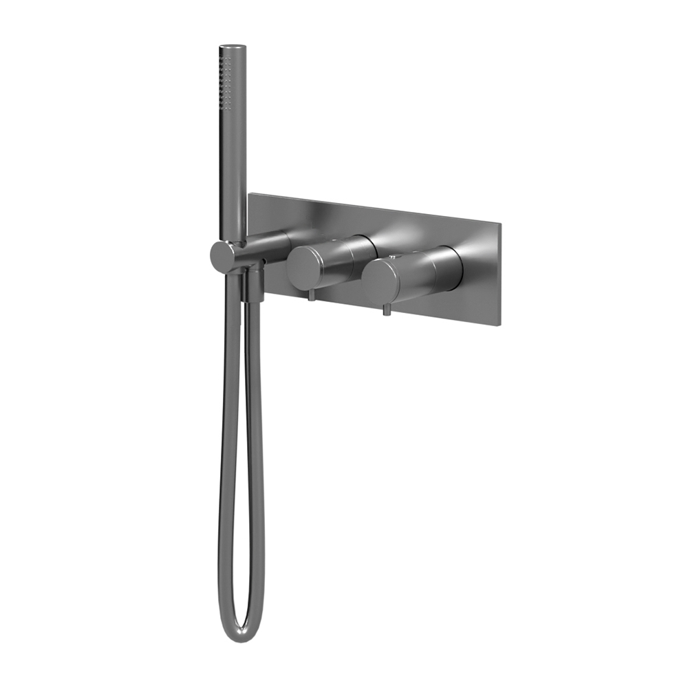 FACADE DOUCHE THERMOSTATIQUE 2 SORTIES METAL BROSSE