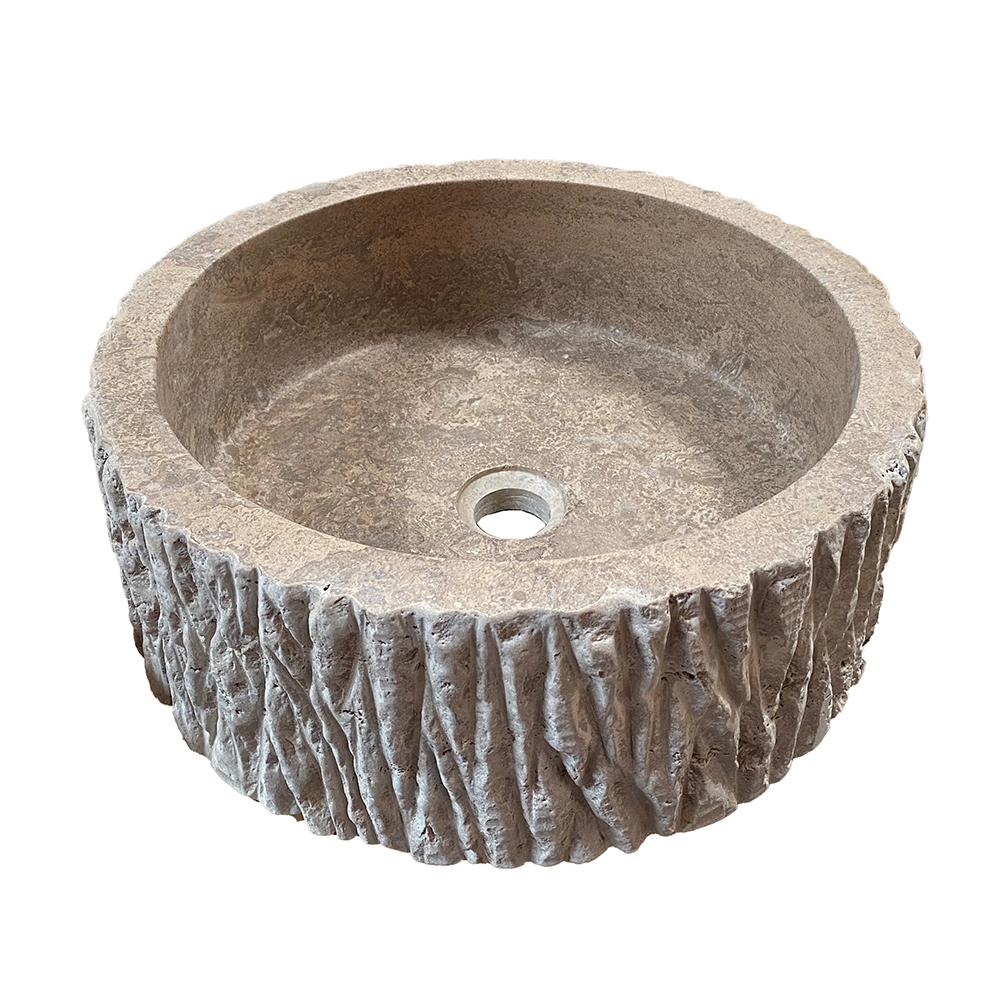 VASQUE EN PIERRE BOL À POSER SABLE Ø 420MM