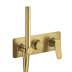 FACADE EXTERNE DOUCHE MURALE 2 SORTIES SS MECANISME OR BROSSE