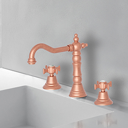 LAVABO CHAMBORD 3 TROUS BEC POTENCE OR ROSE BROSSE +VIDAGE PVD