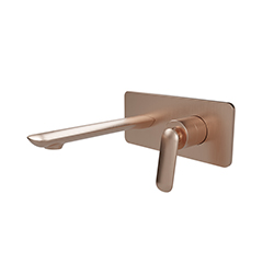 FAÇADE MITIGEUR LAVABO ENCASTRÉ AVEC PLAQUE BEC 185 MM OR ROSE BROSSÉ