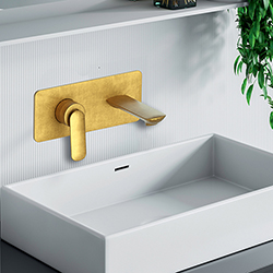 FAÇADE MITIGEUR LAVABO ENCASTRÉ AVEC PLAQUE BEC DE 185 MM OR BROSSÉ