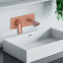 FAÇADE MITIGEUR LAVABO ENCASTRÉ AVEC PLAQUE BEC 225 MM OR ROSE BROSSÉ