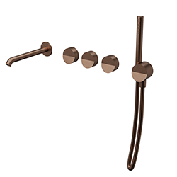 MITIGEUR BAIN DOUCHE 2 SORTIES BEC ET DOUCHETTE PIEGA OR ROSE BROSSE