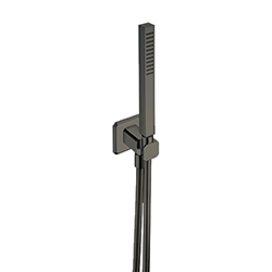 ENSEMBLE APPLIQUE PRISE D'EAU DOUCHETTE FLEXIBLE CARRE CHROME NOIR