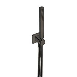 ENSEMBLE APPLIQUE PRISE D'EAU DOUCHETTE FLEXIBLE CARRE CHROME NOIR BR