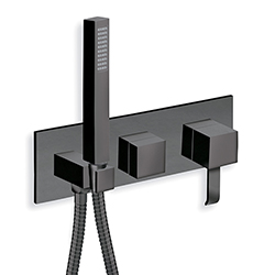 FACADE EXTERNE QUADRI DOUCHE MURALE 2 SORTIES BLACK MAT EX QM608