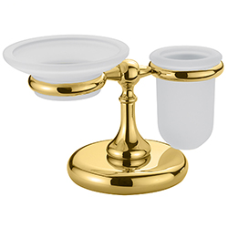 #PORTE-VERRE ET SAVON A POSER EN VERRE DEPOLI REGENCY OR