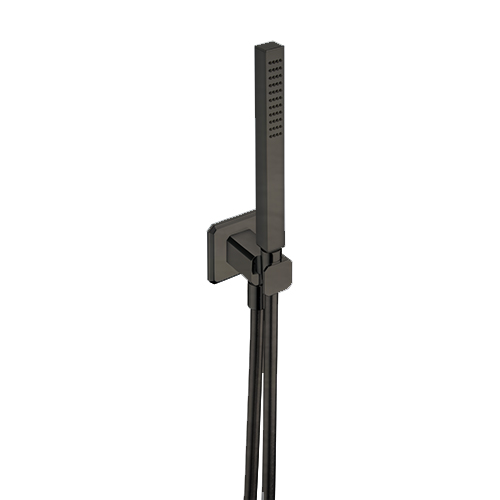 ENSEMBLE APPLIQUE PRISE D'EAU DOUCHETTE FLEXIBLE CARRE CHROME NOIR BR