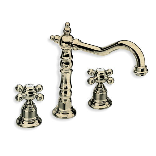 #LAVABO PARIGI 3 TROUS BEC POTENCE METAL BROSSE +VIDAGE