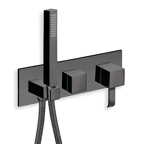 FACADE EXTERNE QUADRI DOUCHE MURALE 2 SORTIES BLACK MAT EX QM608