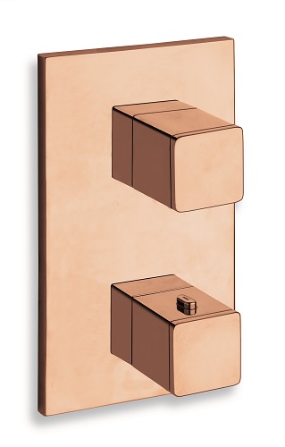 #FACADE EXTERNE QUADRI LAITON THERMOSTATIQUE 2 SORTIES OR ROSE
