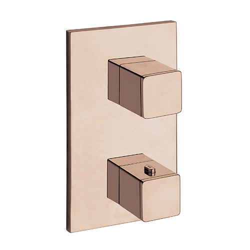 FACADE EXTERNE QUADRI LAITON THERMOSTATIQUE 2 SORTIES OR ROSE