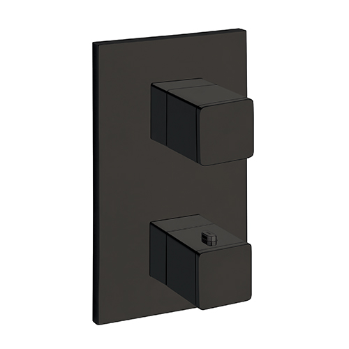 FACADE EXTERNE QUADRI LAITON THERMOSTATIQUE 2 SORTIES CHROME NOIR